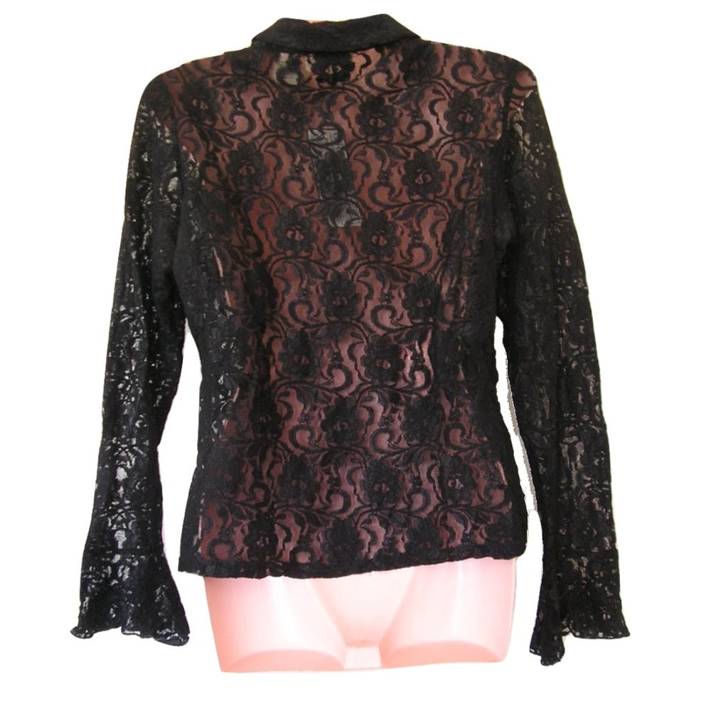 1990s Sheer Black Top with Batwing Sleeves